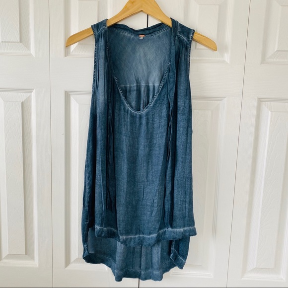 Free People Tops - Free People Blue High Low Neck Tie Tunic | M